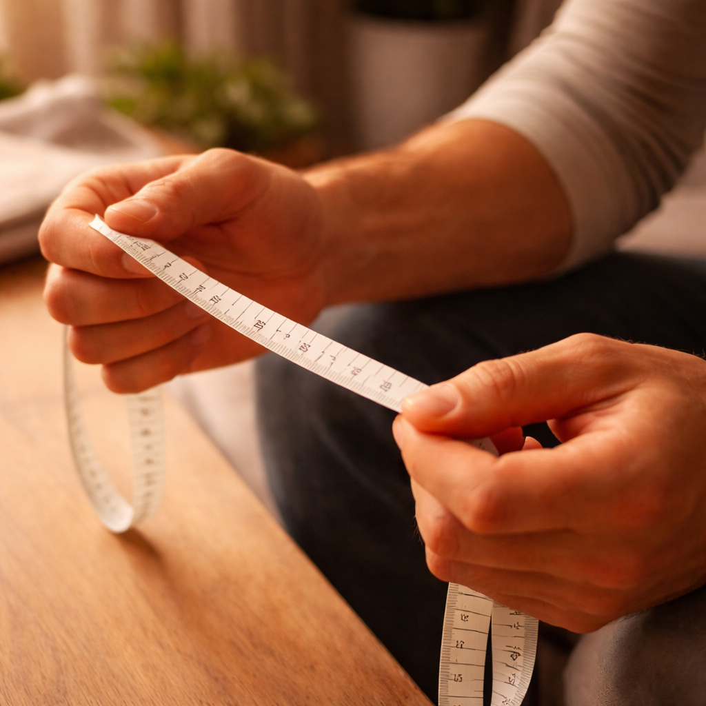 Hands holding a tape measure for tracking restoration progress